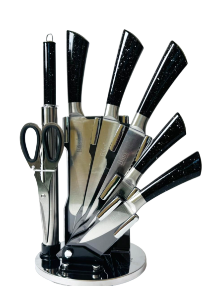 Bass 8-Piece Kitchen Knife Set | Stainless Steel | Marble Coating | Rotating Stand
