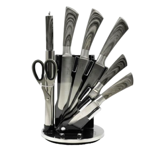 Bass 8-Piece Kitchen Knife Set | Stainless Steel | Marble Coating | Rotating Stand